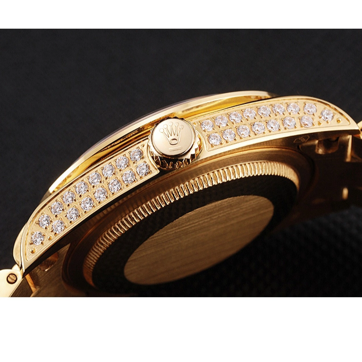 Aaa replica watch Day Gold Full Yellow Date Diamond Swiss Rolex Pave 0526